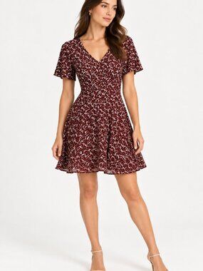 MICHAEL Michael Kors Burgundy Floral Fit Flare Mini Dress L
